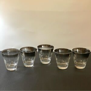 Vintage Mid Century Silver Fade Double Shot Glasses Barware Set of 5